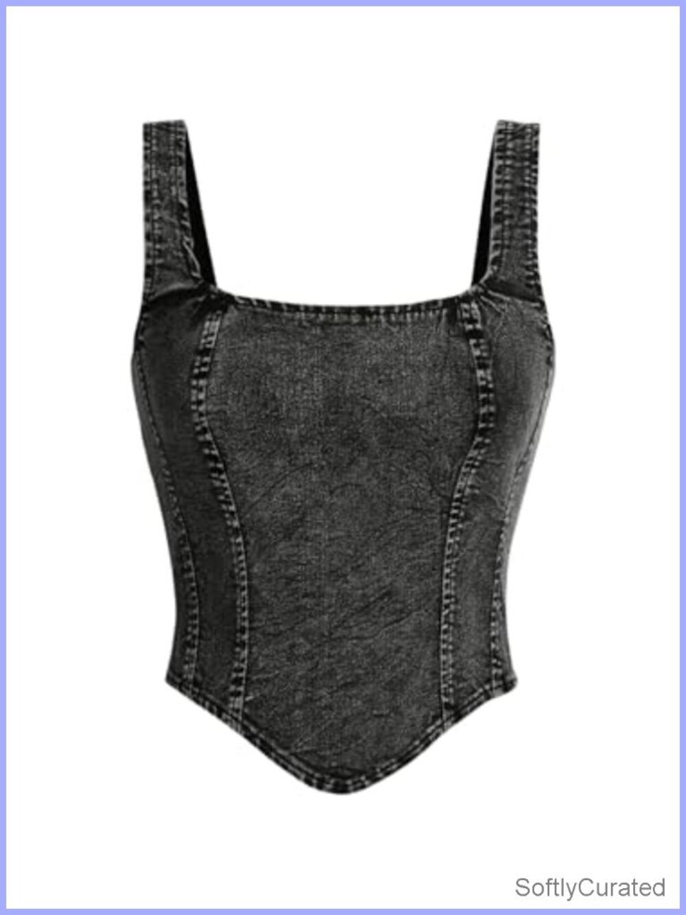 Denim Corset Tank Top Asymmetrical Hem Crop Sleeveless Zip Up Back